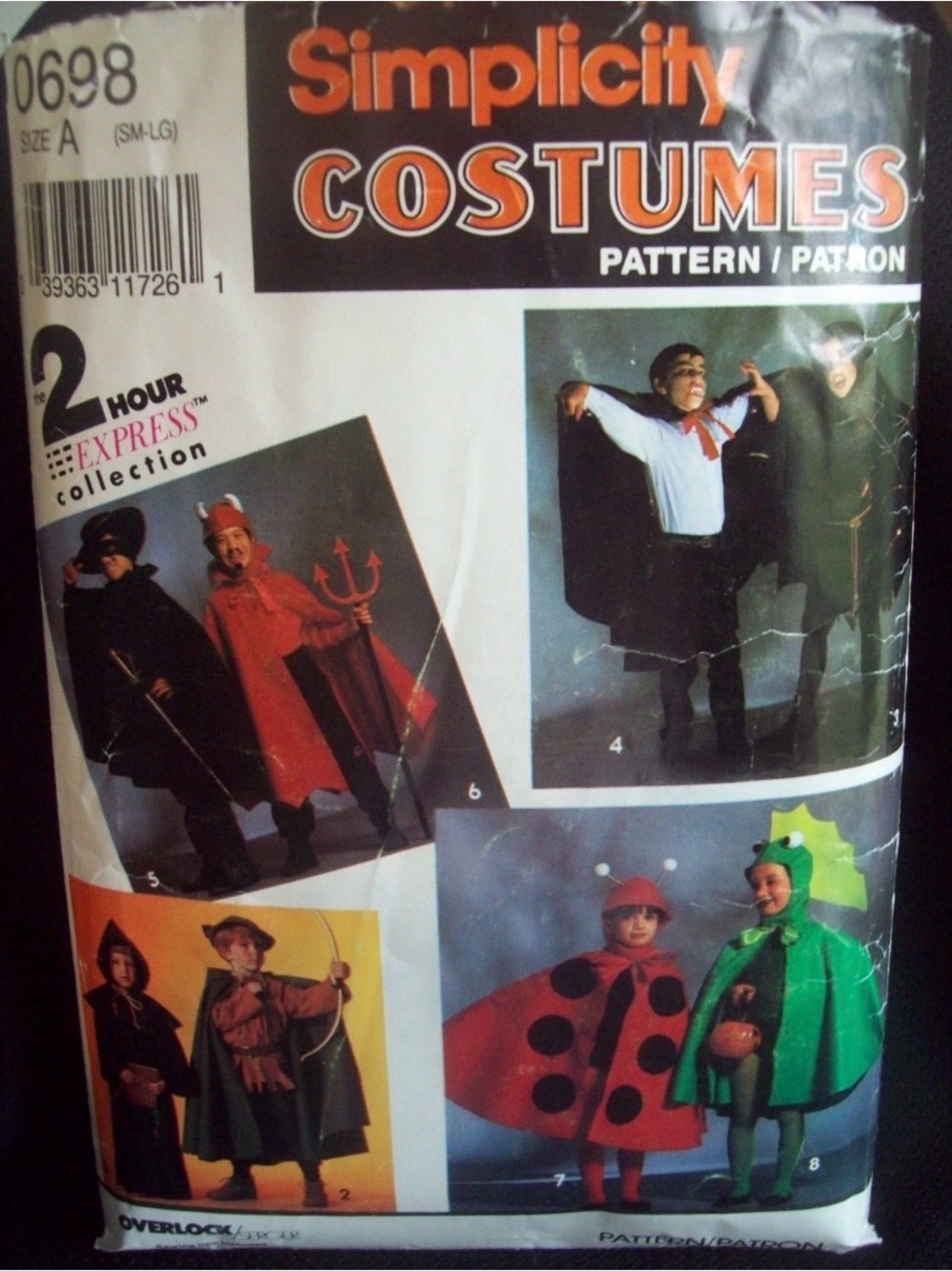 Vintage Simplicity Pattern 0698 Costume Dinosaur, Ladybug,
Robin Hood
Size 3-8